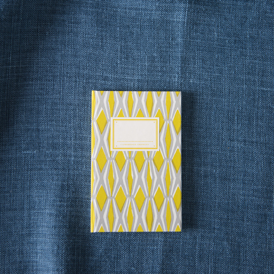 Geometric acid yellow and grey patterned hard back notebook