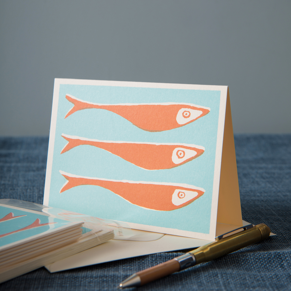 Fish notecards set of 10 turquoise and orange