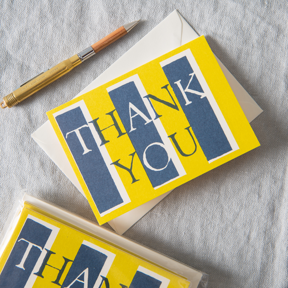 Thank You notecards set of 10 acid yellow and navy