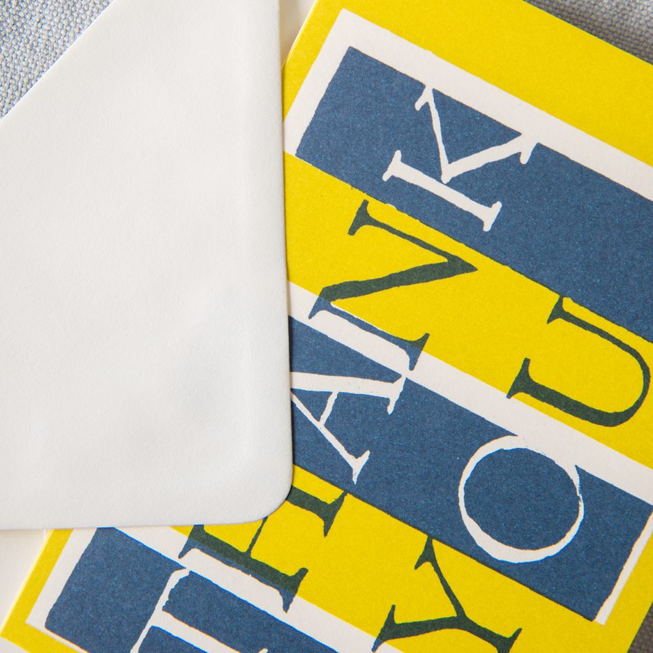 Thank You notecards set of 10 acid yellow and navy