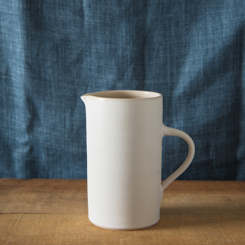 French ceramic tall jug handmade white