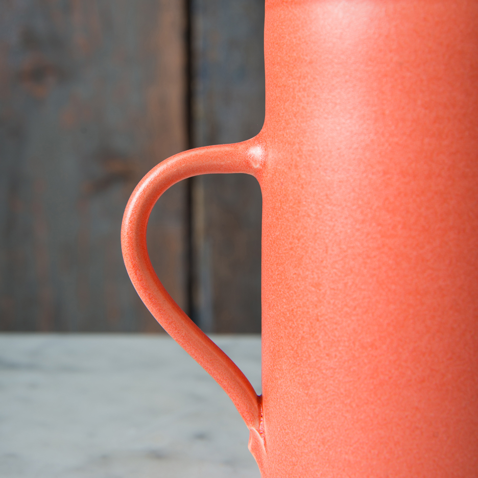 French ceramic tall jug handmade tangerine