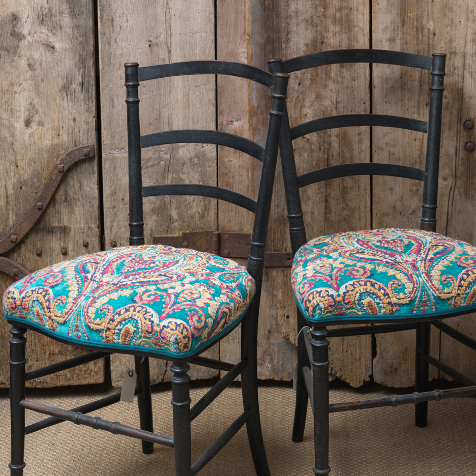 Pair of vintage occasional chairs, Mulberry fabric
