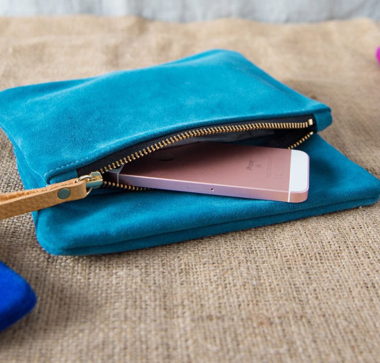 teal suede handbag