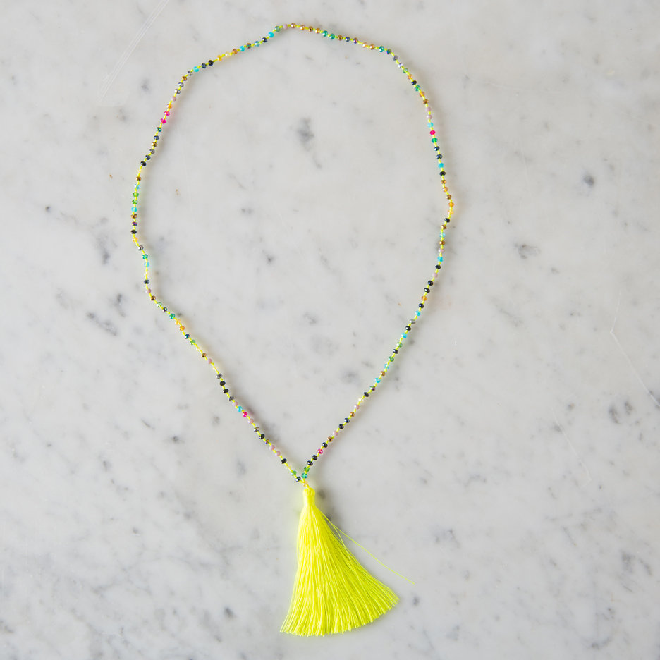 Tassel necklace neon yellow multicolour bead