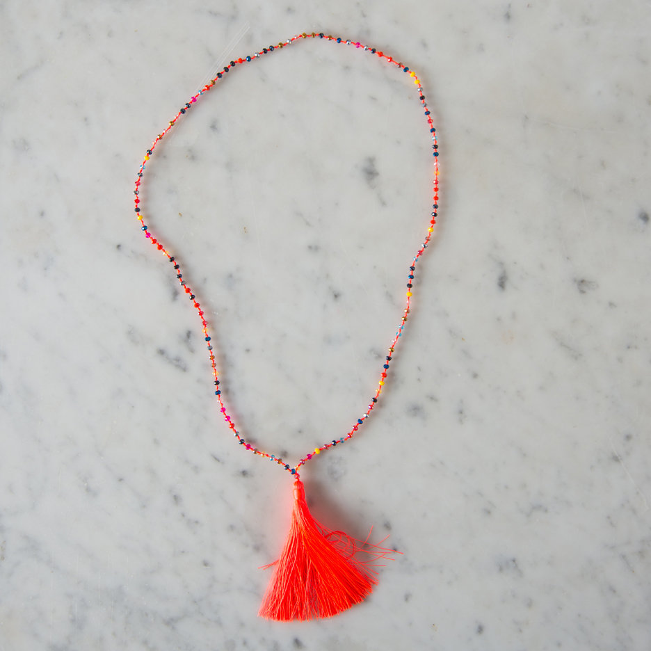 Tassel necklace neon orange multicolour bead