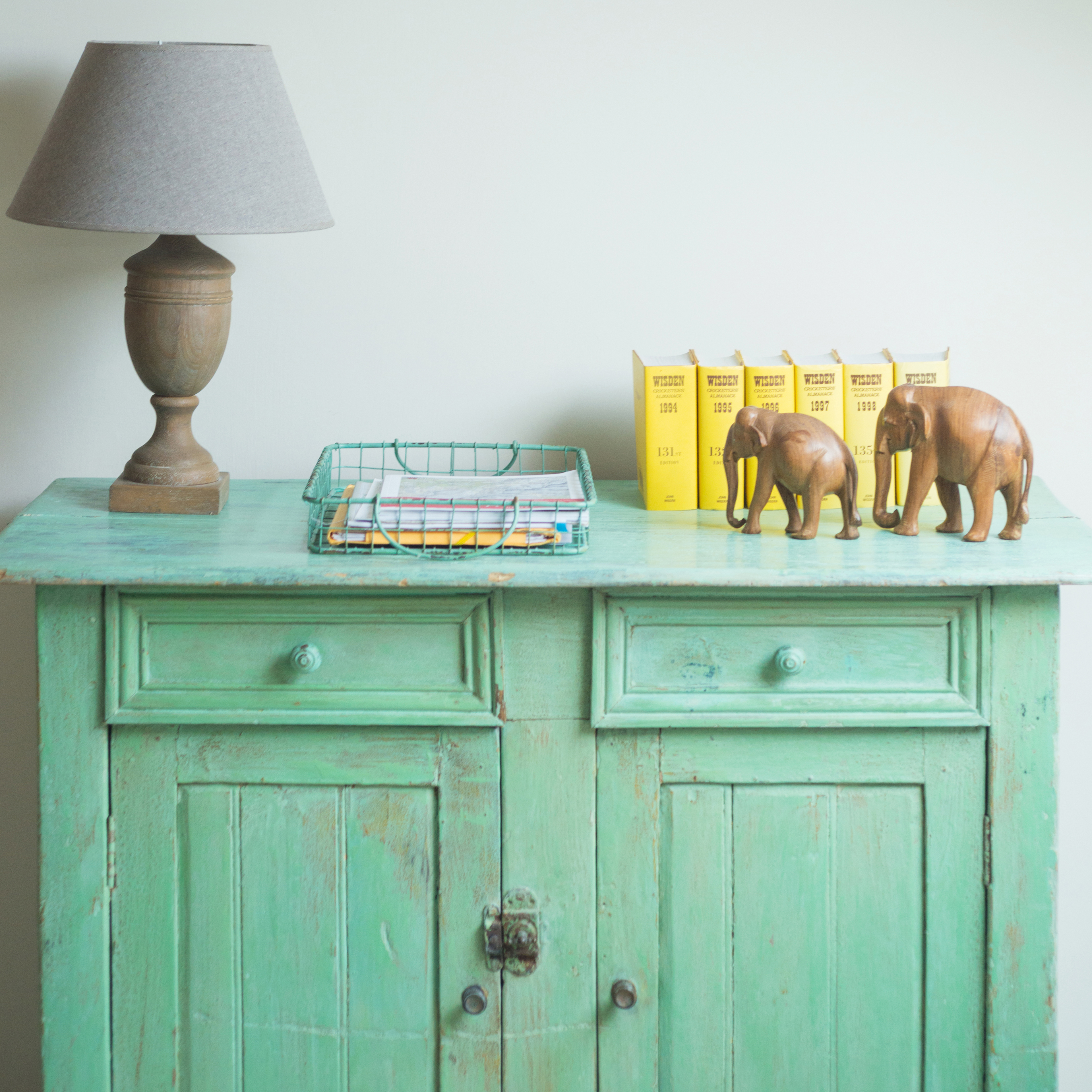 Vintage French cupboard in turquoise green